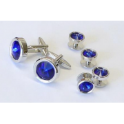 Dark Sapphire Faceted Crystal Stone Studs and Cufflinks
